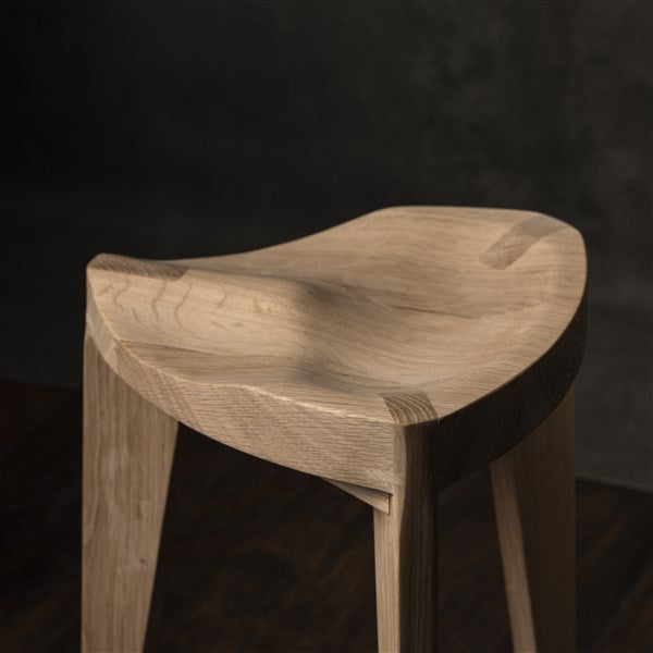 Oak Stool Carved Seat