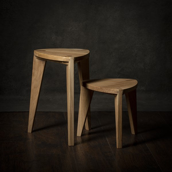 Set of Oak Three-Legged Stools