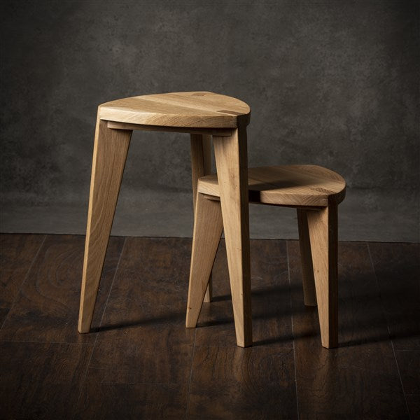 Set of Oak Three-Legged Stools