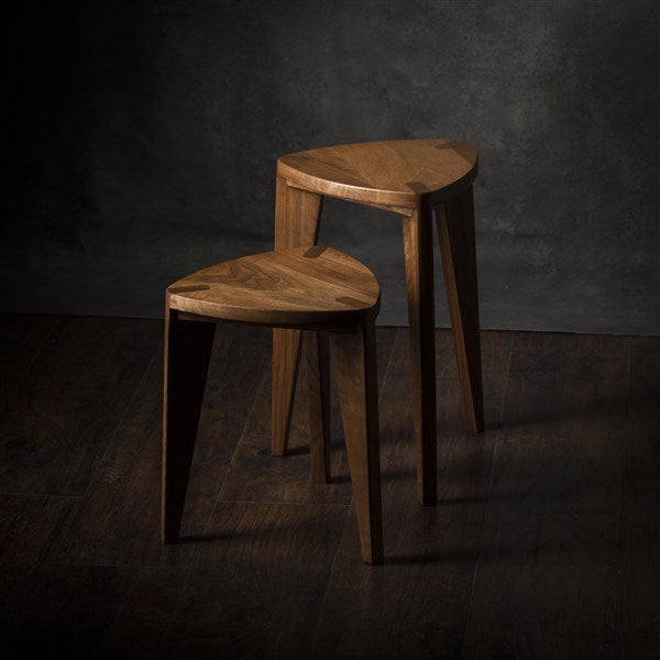 Set of Walnut Three-Legged Stool