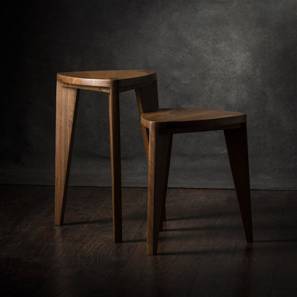 Set of Walnut Three-Legged Stool