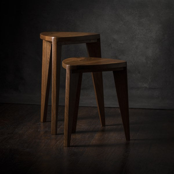 Set of Walnut Three-Legged Stool