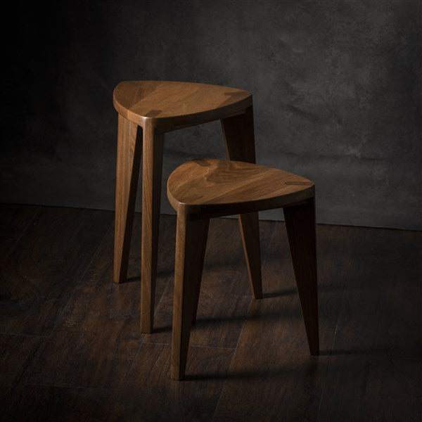 Set of Walnut Three-Legged Stool