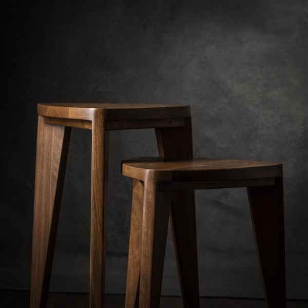 Set of Walnut Three-Legged Stool