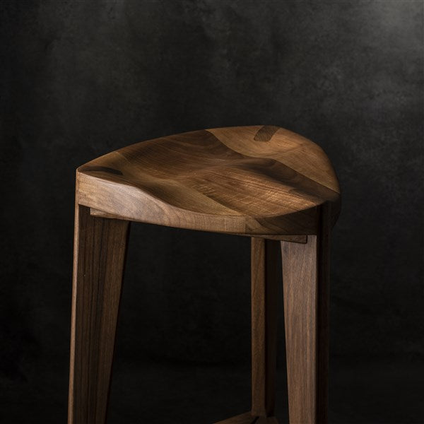 Walnut Three-Legged Bar Stool