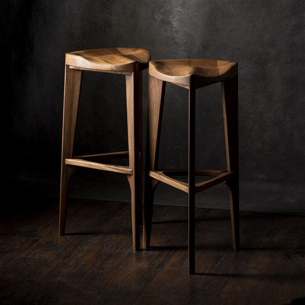 Walnut Three-Legged Bar Stool