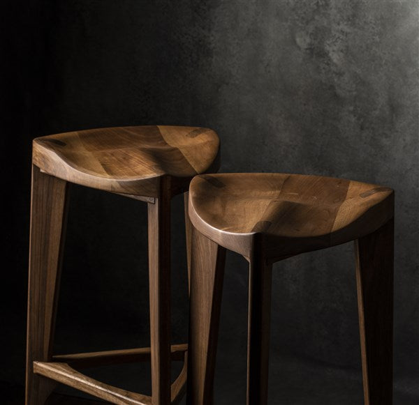 Walnut Three-Legged Bar Stool