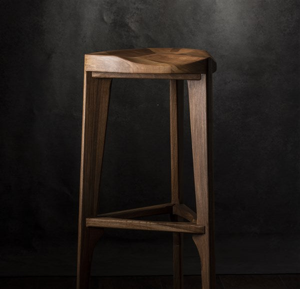 Walnut Three-Legged Bar Stool