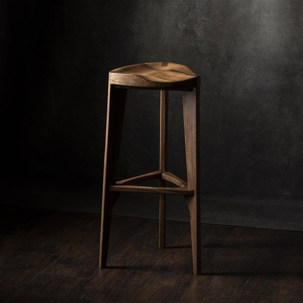 Walnut Three-Legged Bar Stool