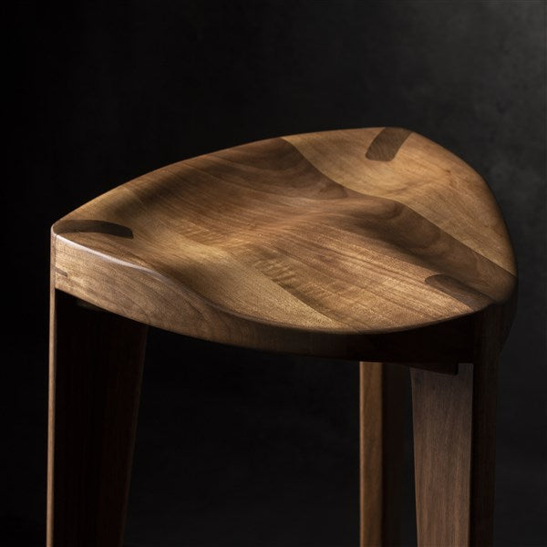 Walnut Three-Legged Bar Stool