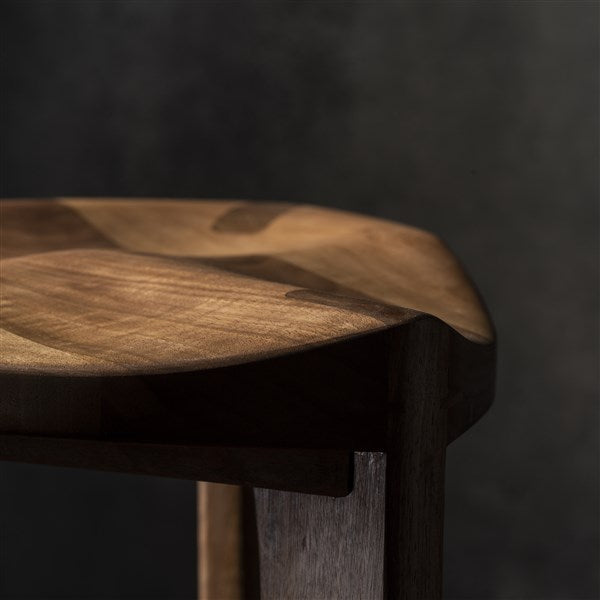 Walnut Three-Legged Bar Stool