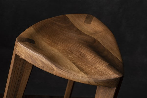 Walnut Three-Legged Bar Stool
