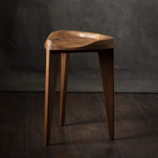 Walnut Three-Legged Stool with Carved Seat