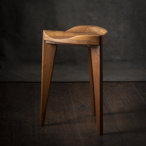 Walnut Three-Legged Stool with Carved Seat
