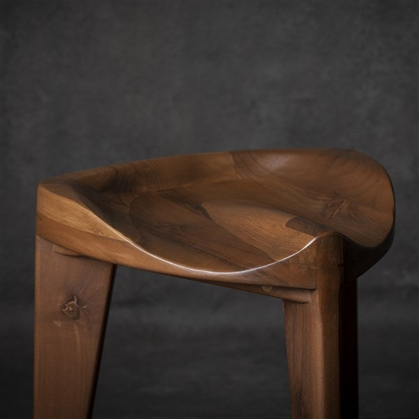 Hikari - Walnut Three-Legged Stool with Carved Seat