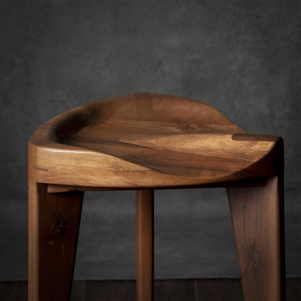 Walnut Three-Legged Stool with Carved Seat
