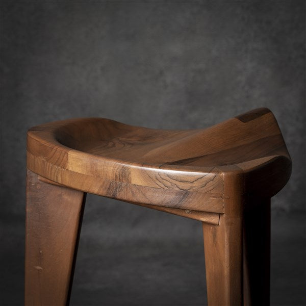 Hikari - Walnut Three-Legged Stool with Carved Seat