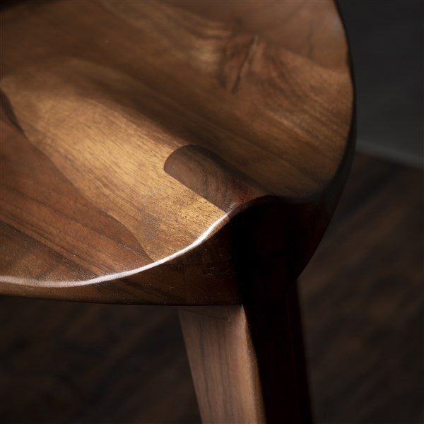 Walnut Three-Legged Stool with Carved Seat