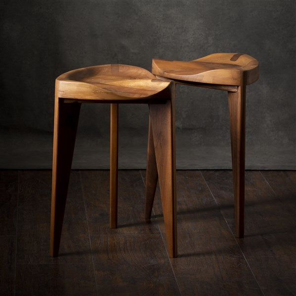 Hikari - Walnut Three-Legged Stool with Carved Seat