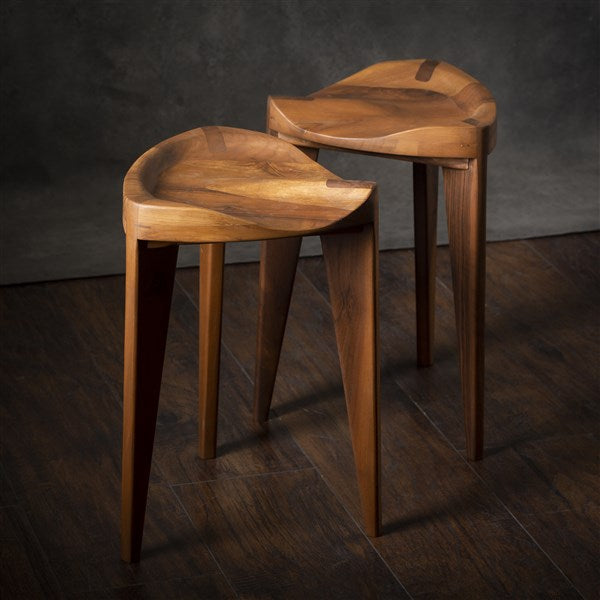 Walnut Three-Legged Stool with Carved Seat