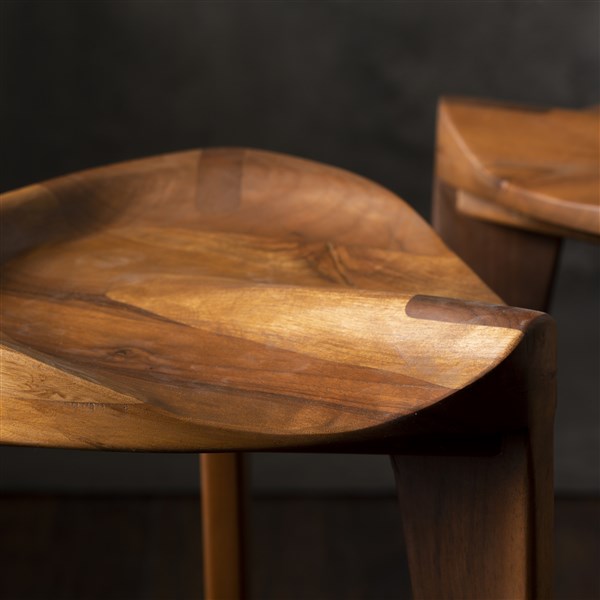 Walnut Three-Legged Stool with Carved Seat