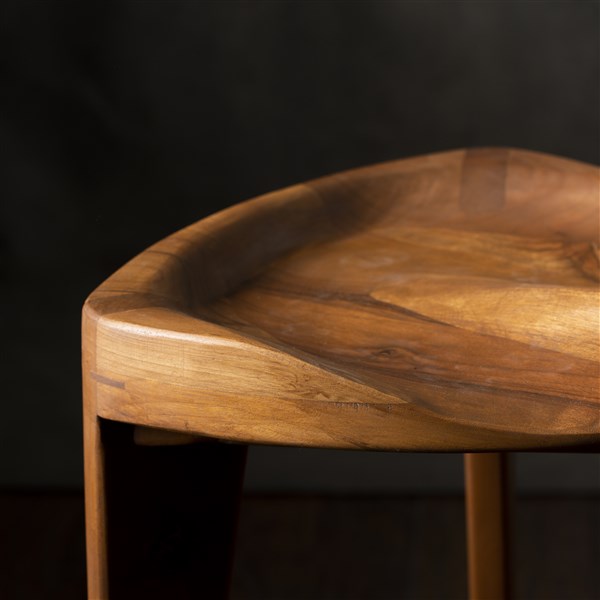 Walnut Three-Legged Stool with Carved Seat