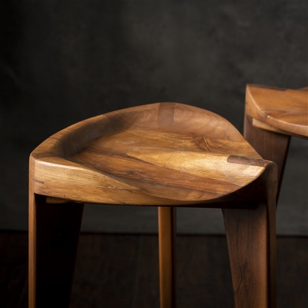 Walnut Three-Legged Stool with Carved Seat