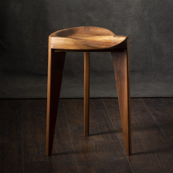Hikari - Walnut Three-Legged Stool with Carved Seat