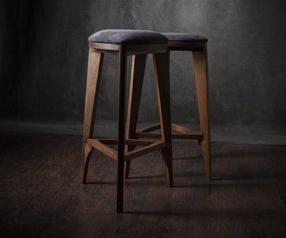 Terza Stoffa – Walnut Bar Stool with Upholstered Seat | Handcrafted Solid Wood Stool | Minimalist Bar Chair