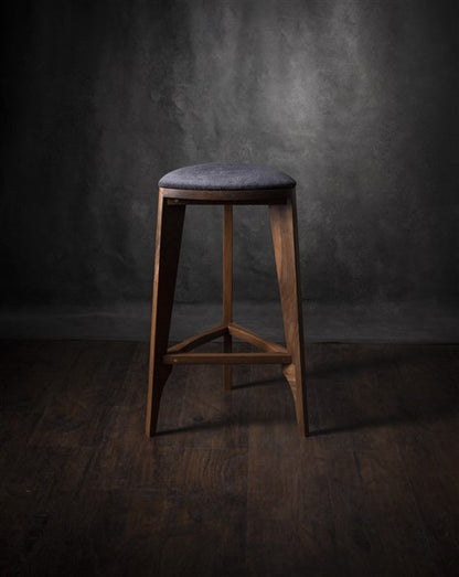 Terza Stoffa – Walnut Bar Stool with Upholstered Seat | Handcrafted Solid Wood Stool | Minimalist Bar Chair