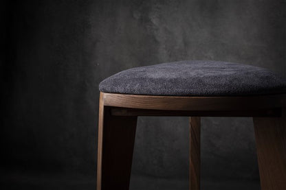 Terza Stoffa – Walnut Bar Stool with Upholstered Seat | Handcrafted Solid Wood Stool | Minimalist Bar Chair