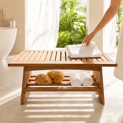 Luxury Acacia Spa Bench for Bathroom, Sauna & Poolside