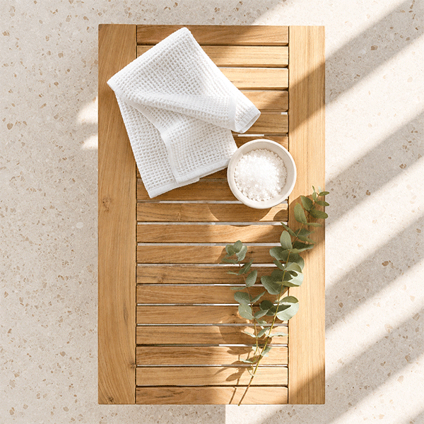 Luxury Acacia Spa Bench for Bathroom, Sauna & Poolside