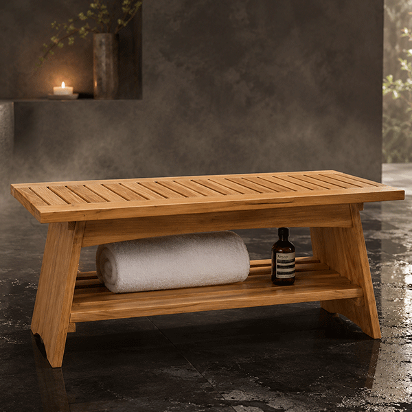 Luxury Acacia Spa Bench for Bathroom, Sauna & Poolside