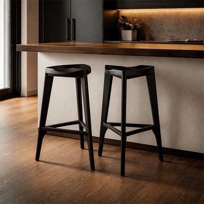 Sgabello da bar Terza nero – Legno massello – Sgabello in legno nero opaco