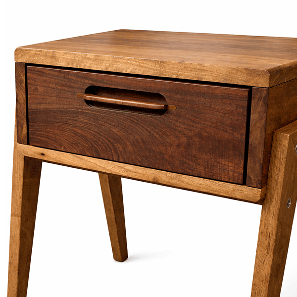 Solid Walnut Nightstand with Drawer, Japandi Minimal Bedside Table - Hashi