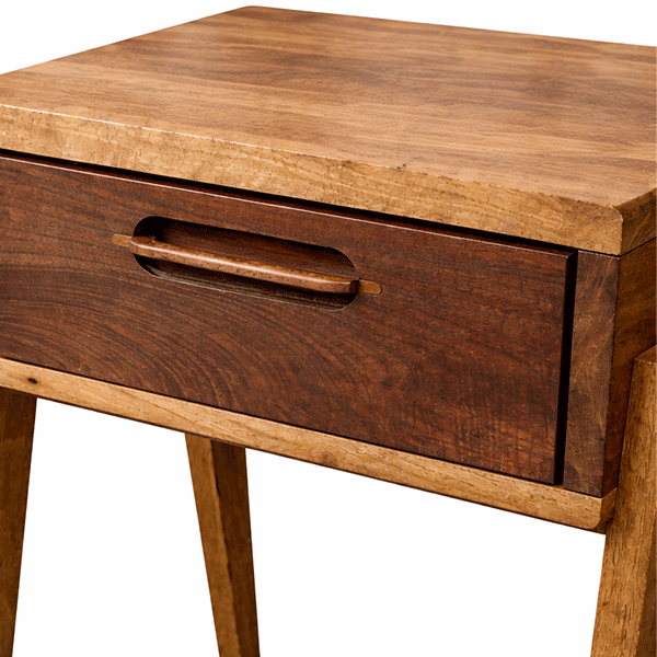 Solid Walnut Nightstand with Drawer, Japandi Minimal Bedside Table - Hashi
