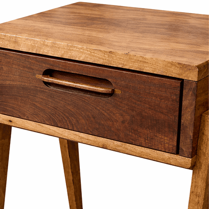 Solid Walnut Nightstand with Drawer, Japandi Minimal Bedside Table - Hashi