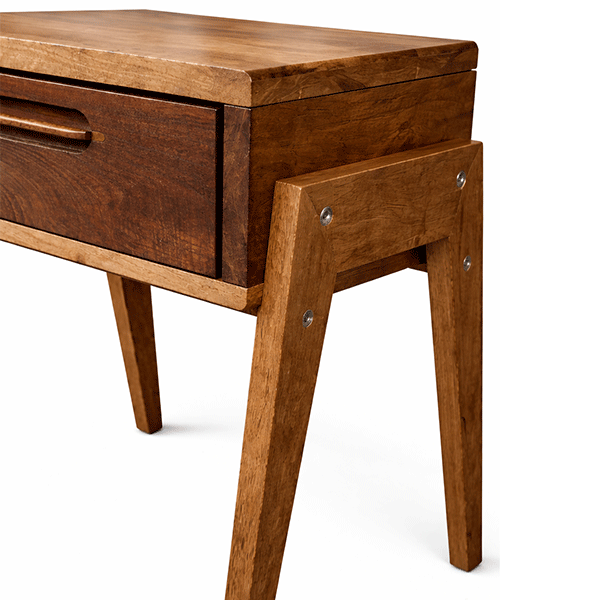 Solid Walnut Nightstand with Drawer, Japandi Minimal Bedside Table - Hashi