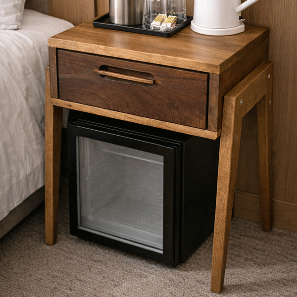 Solid Walnut Nightstand with Drawer, Japandi Minimal Bedside Table - Hashi