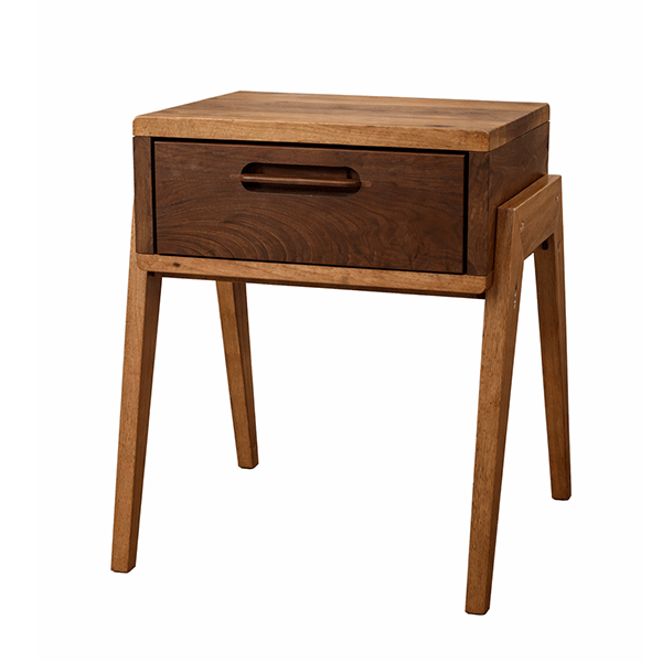 Solid Walnut Nightstand with Drawer, Japandi Minimal Bedside Table - Hashi