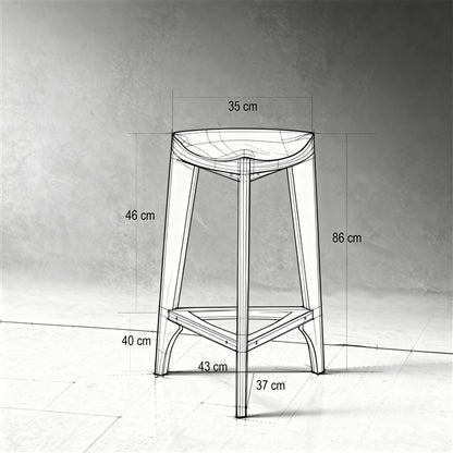 Terza Stoffa – Sgabello da bar in noce con seduta imbottita | Sgabello in legno massello fatto a mano | Sedia da bar minimalista
