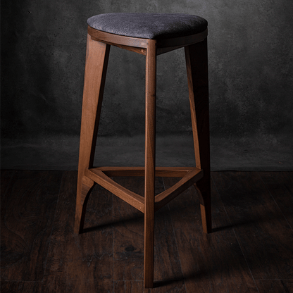 Terza Stoffa – Walnut Bar Stool with Upholstered Seat | Handcrafted Solid Wood Stool | Minimalist Bar Chair
