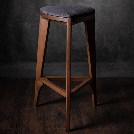 Terza Stoffa – Walnut Bar Stool with Upholstered Seat | Handcrafted Solid Wood Stool | Minimalist Bar Chair
