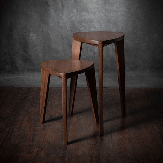 Takai Tall Nesting Side Tables – Handmade Steamed Walnut Triangle Accent Table Set, 18 & 24 Inch High