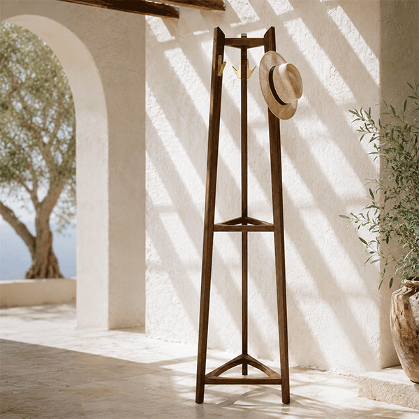 Tripod Freestanding Solid Wood Coat Rack