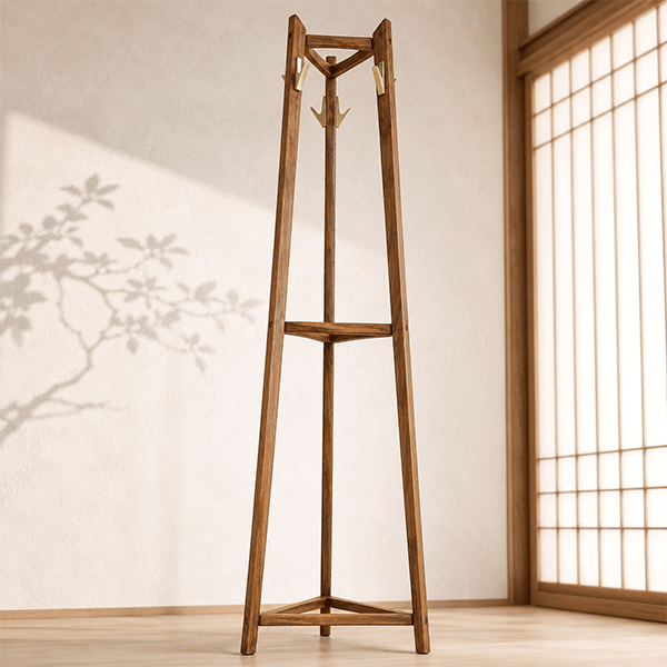 Tripod Freestanding Solid Wood Coat Rack