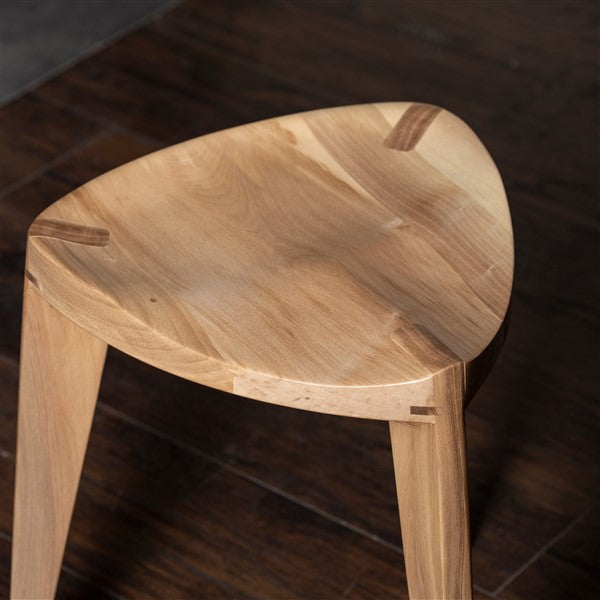 White Natural European walnut wood three-legged stool