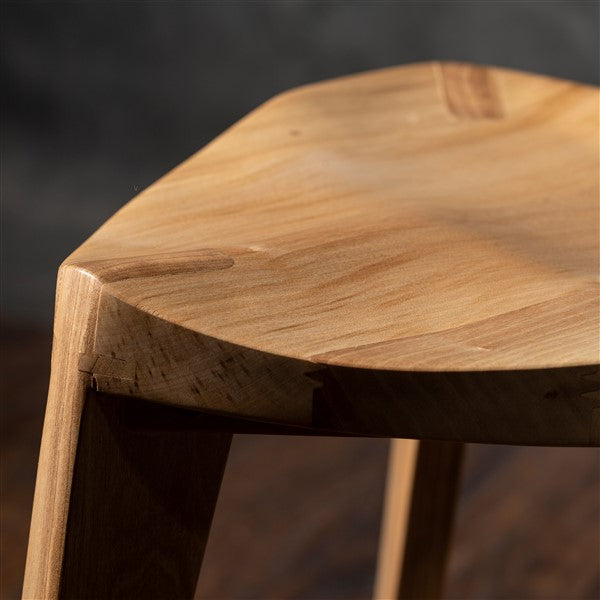 White Natural European walnut wood three-legged stool