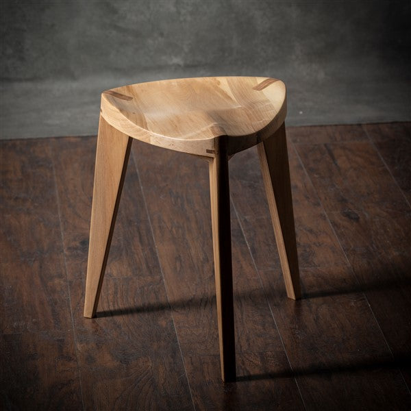 White Natural European walnut wood three-legged stool